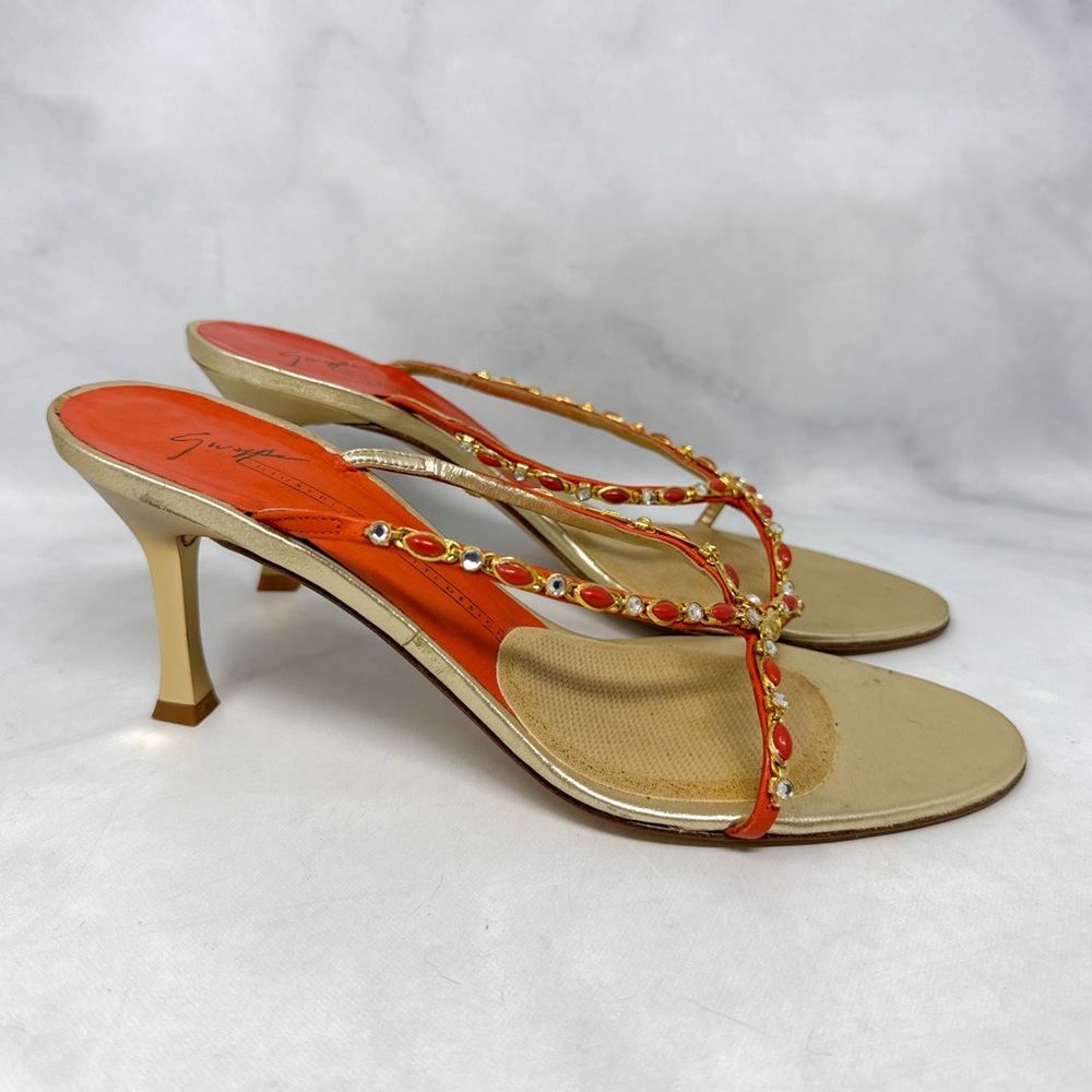 Giuseppe Zanotti Vicini Vintage Y2K Embellished Kitten Heel Mule Sandal 2000s 37 - Picture 2 of 15